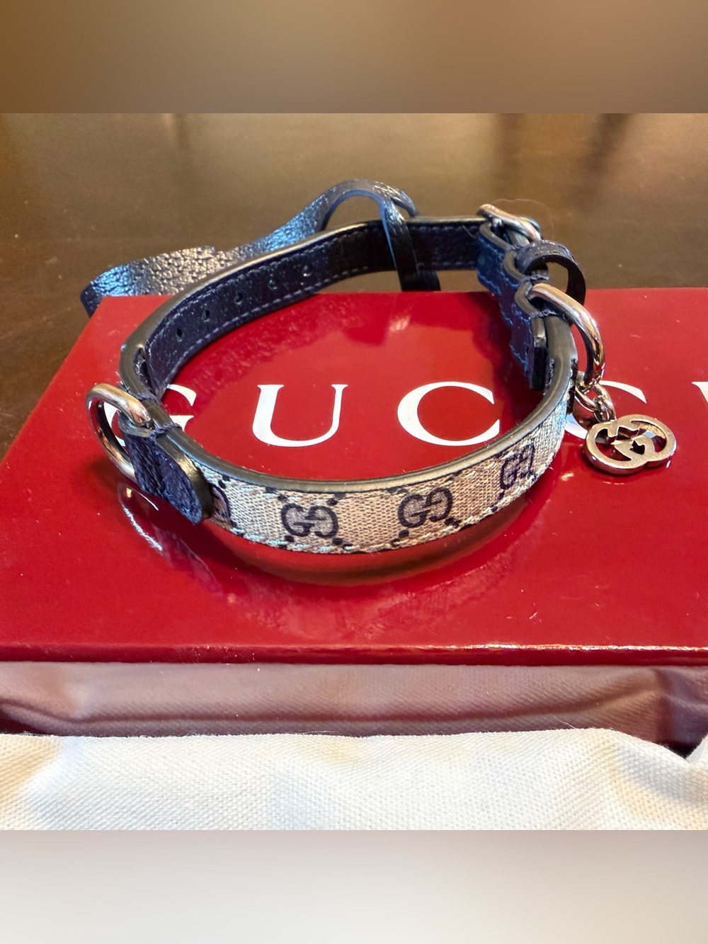 New Authentic Gucci GG Supreme Logo Pet Leather Collar Cat Dog XXS - Picture 4 of 12